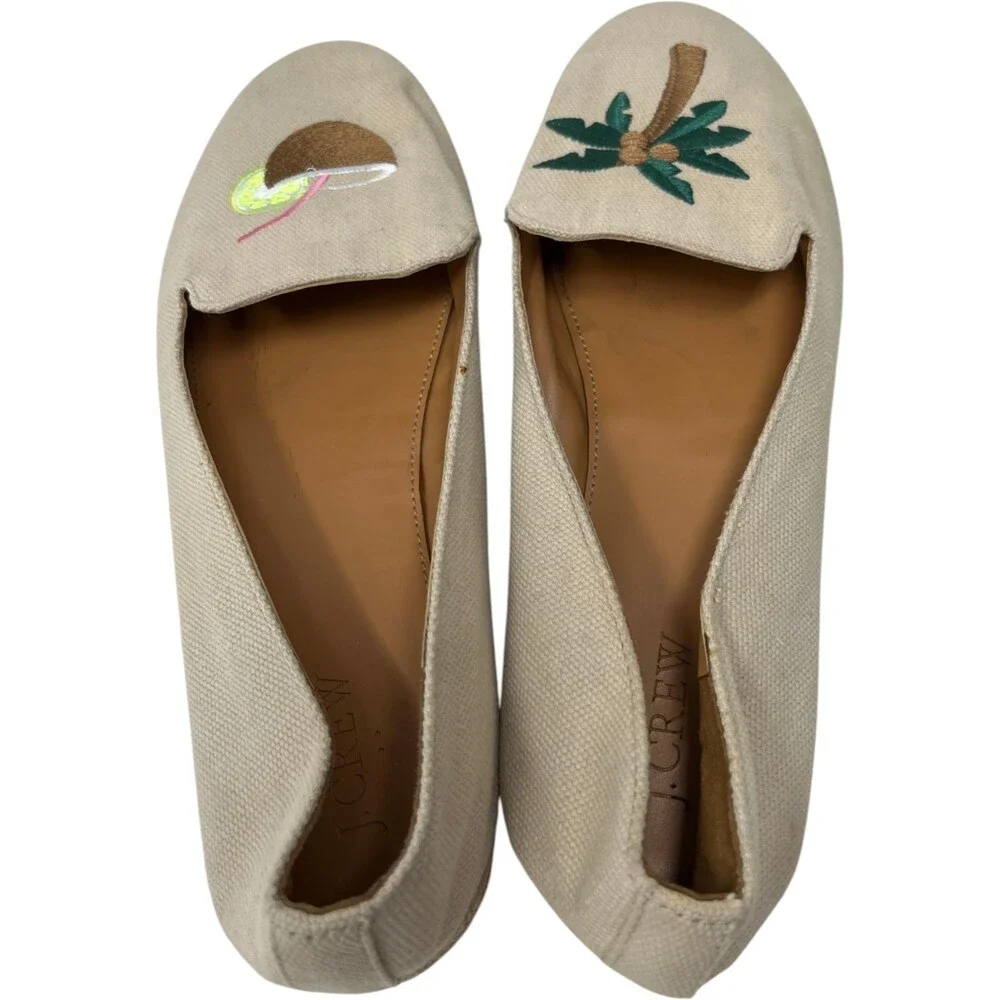 J.Crew Flats Shoes Women's Size 11 Beige Canvas Palm Tree Coconut Espadrille